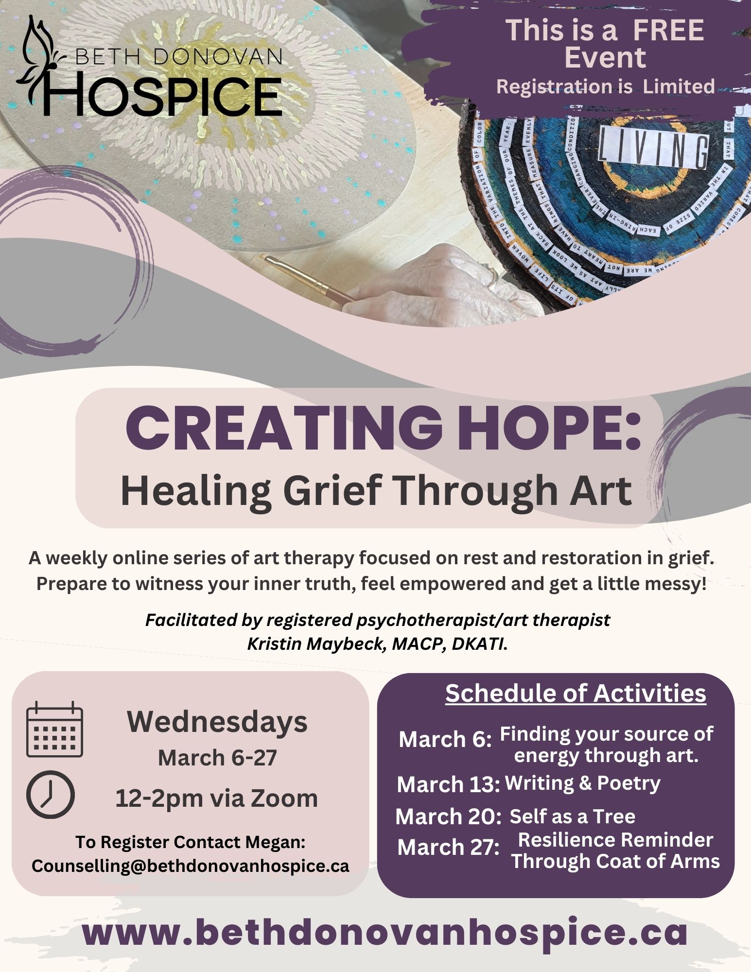 An online series of four immersive sessions of art therapy focused on rest and restoration in grief. This will be an intentioned mindful and closed group with psychotherapist Kristin Maybeck Dil 21